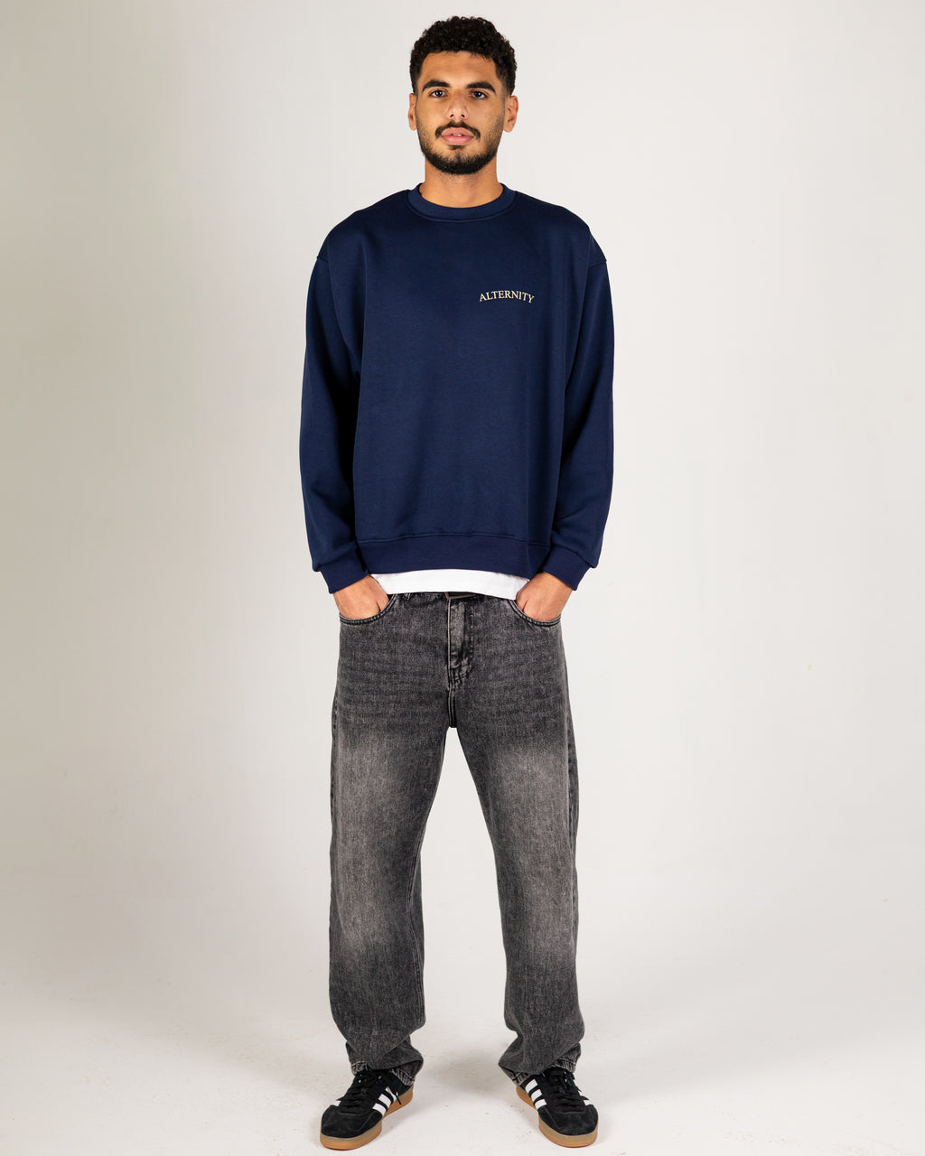 Oversized Obsidian Navy Layered Crewneck