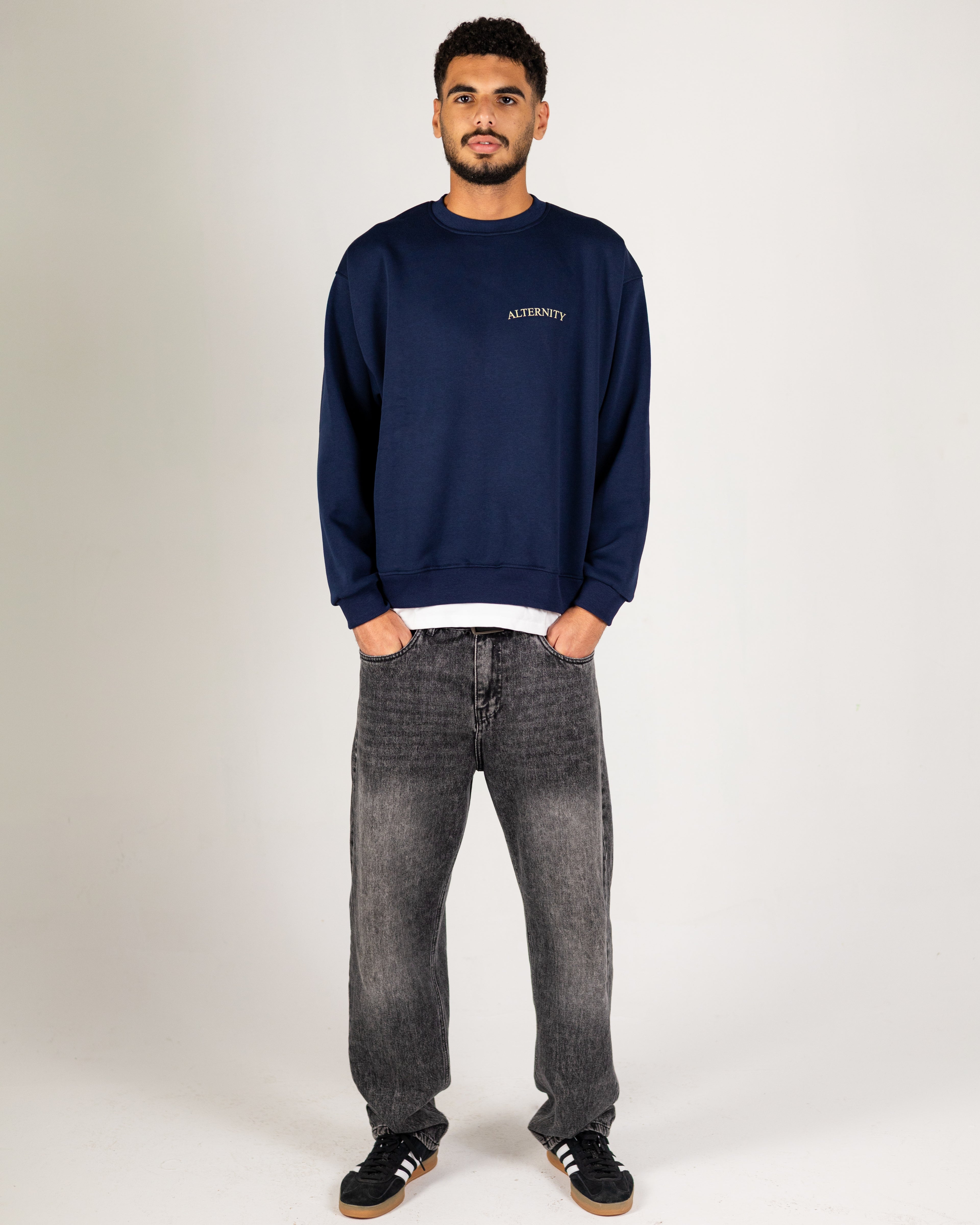 Oversized Obsidian Navy Layered Crewneck
