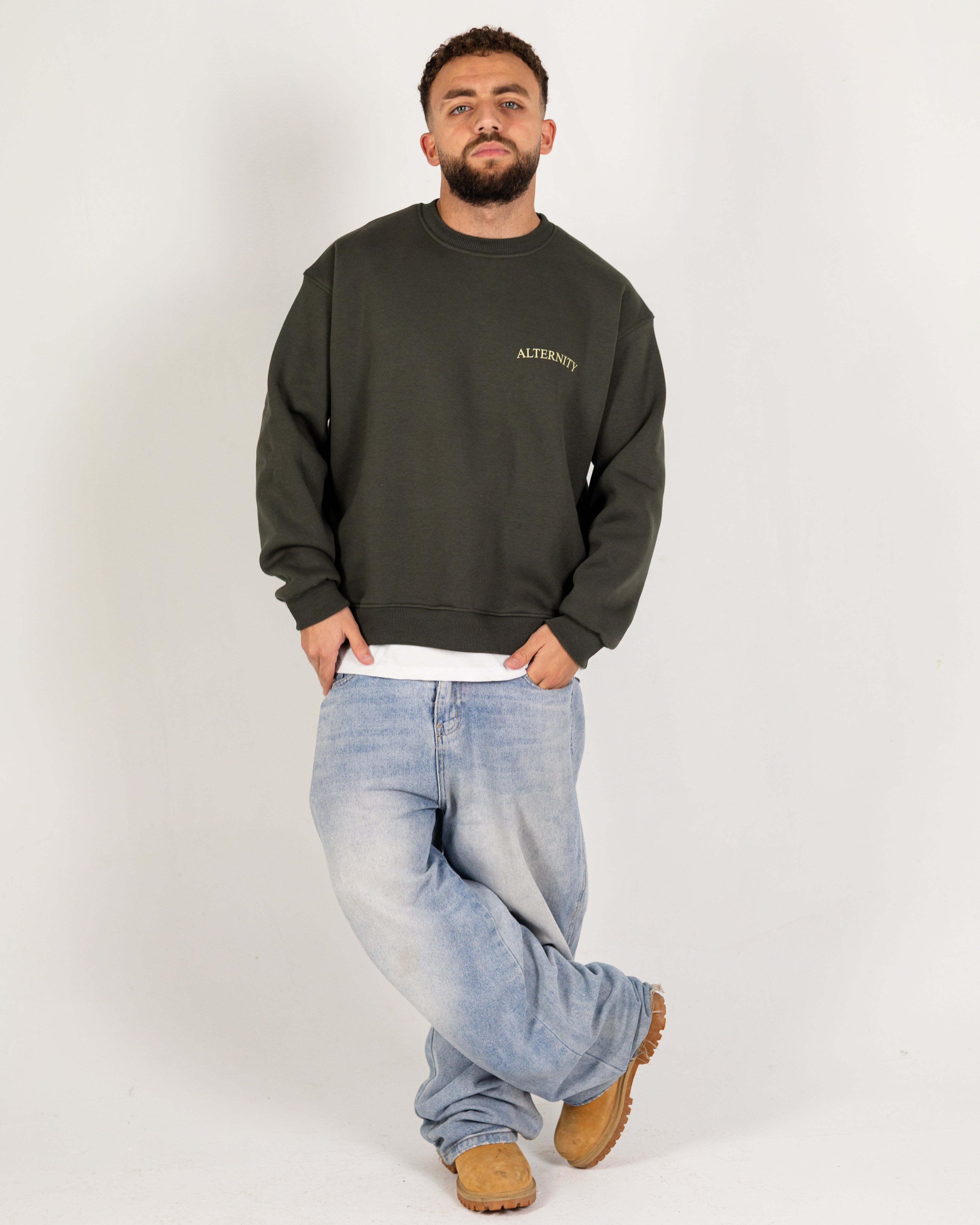 Oversized Dark Verde Layered Crewneck