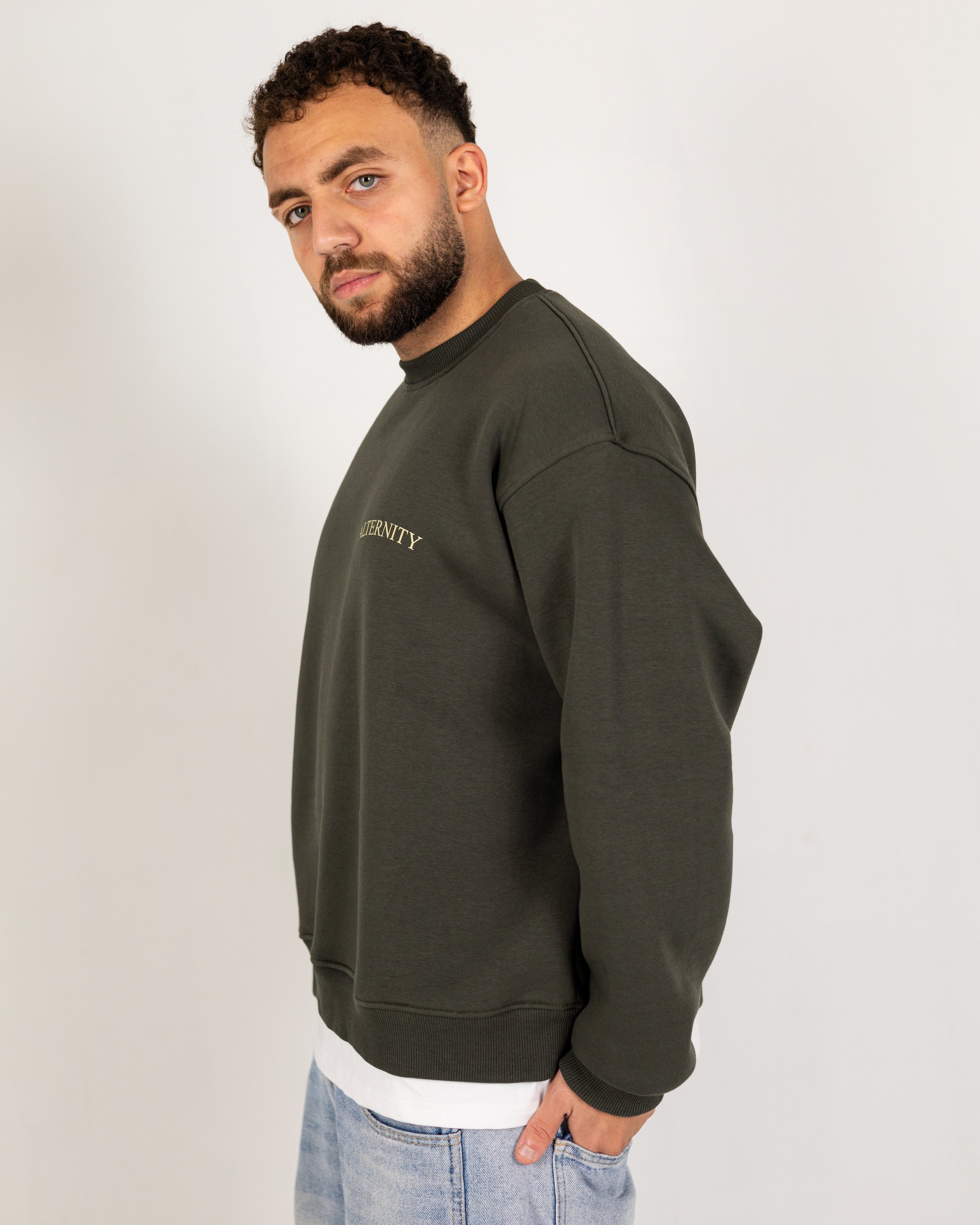 Oversized Dark Verde Layered Crewneck